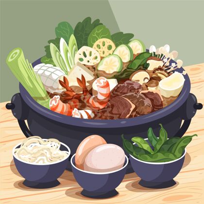 营养手绘火锅插图插图饮食食品