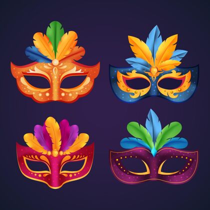 庆祝彩色威尼斯狂欢节面具在二维庆祝收藏威尼斯人