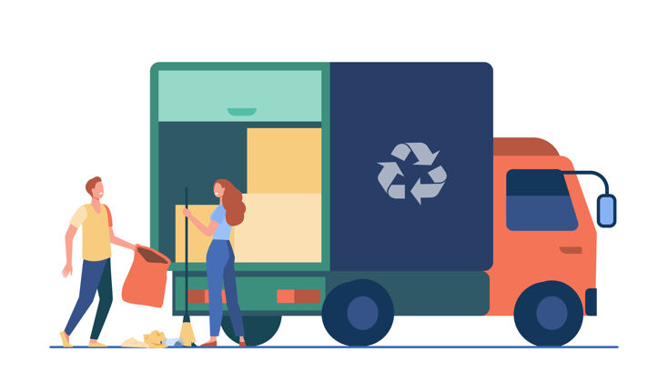 垃圾人们把垃圾装上卡车垃圾回收标志平面矢量图垃圾处理 志愿服务 垃圾收集垃圾男人志愿者