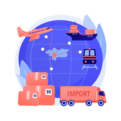 价值进口商品和服务抽象概念向量插图国际销售过程 物质资源 国内投资 航运 贸易平衡 收入抽象比喻过程收入服务