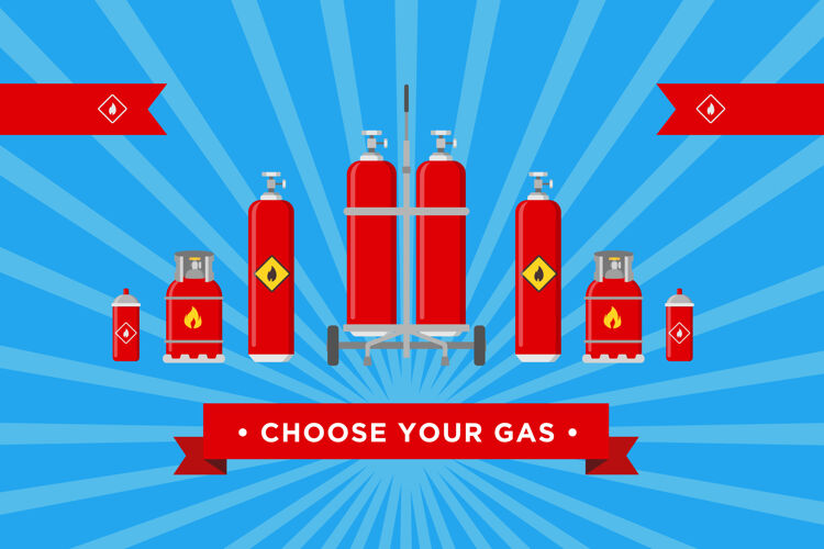 彩色选择您的气体盖设计气瓶和气球与易燃标志矢量插图与广告文字模板为天然气生产和分销公司网站背景气球红色模板