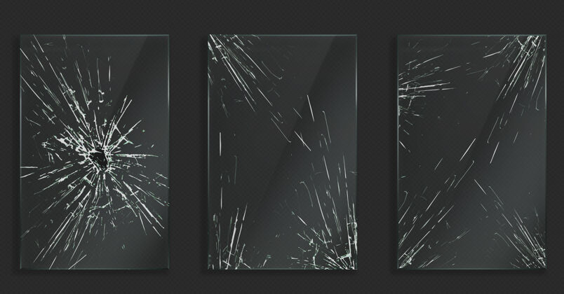 玻璃破碎的玻璃有裂缝和洞从冲击破损效果镜子