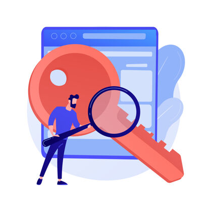 搜索关键词搜索搜索引擎优化 内容营销孤立平面设计元素商业解决方案 战略 规划手持放大镜和关键概念插图分析放大镜分析