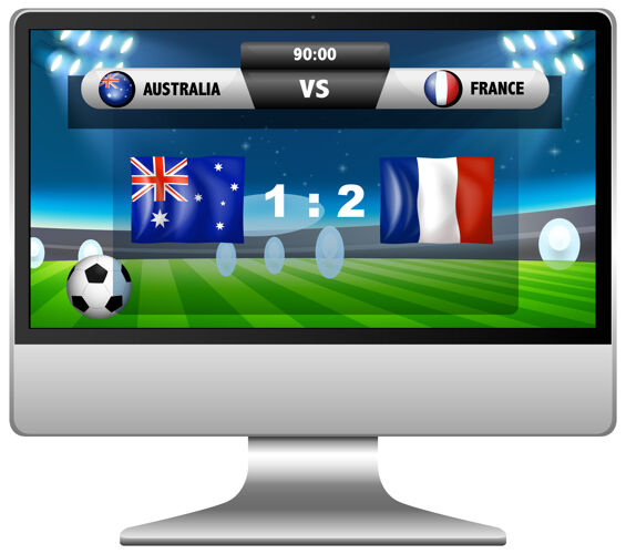 足球足球比赛比分新闻在电脑屏幕上孤立体育场电视显示器