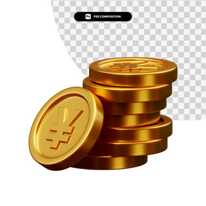 货币一堆金币在3d渲染隔离信贷货币硬币