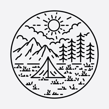 攀岩野营自然探险野生线徽章补丁针图形插图艺术t恤设计荒野自然森林