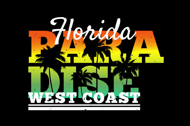 标签版式天堂佛罗里达西海岸复古风格文字海滩棕榈
