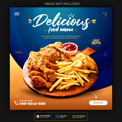 菜单美食社交媒体推广和instagram横幅帖子设计模板模板Psd促销