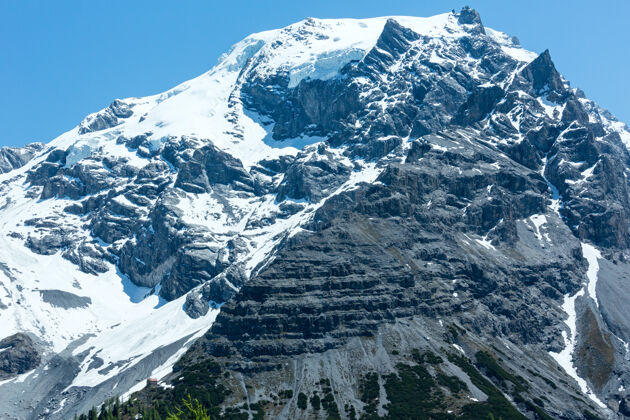 岩石夏季斯泰尔维奥山口 山顶积雪（意大利）风景山山脊