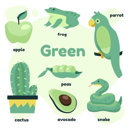 颜色绿色和英语词汇集活动设置发展