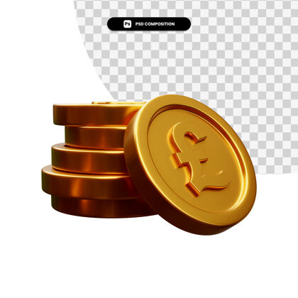 银行一堆金币在3d渲染隔离金融商业渲染