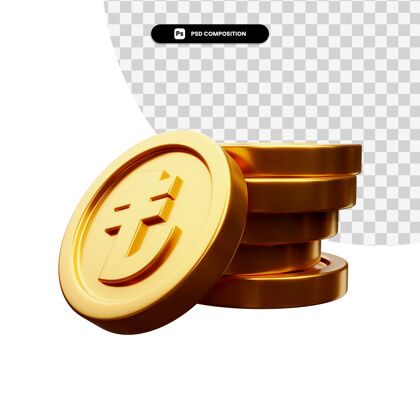 渲染一堆金币在3d渲染隔离信贷3d银行