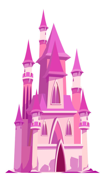 高粉色城堡为仙女公主 卡通插画孤立堡垒塔城堡