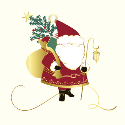圣诞树圣诞老人的插图圣诞快乐胡须携带