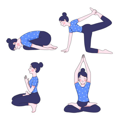 人物年轻女子瑜伽姿势系列符号涂鸦放松