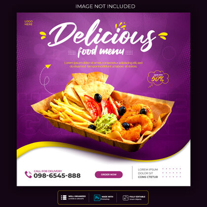 菜单食品社交媒体推广和横幅张贴设计模板社交邮政快餐