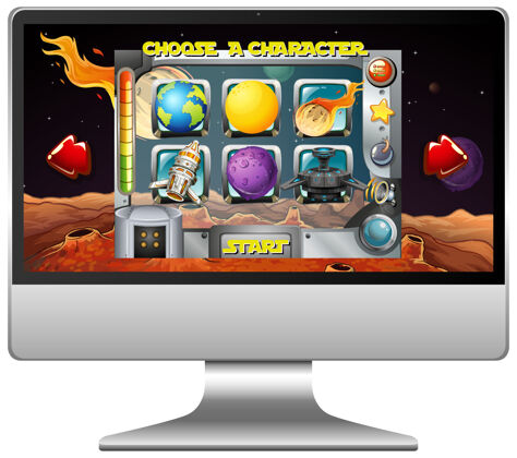 游戏电脑屏幕上的太空游戏选择电脑开始