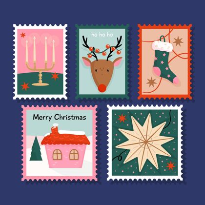绘制手绘圣诞集邮节日收藏季节