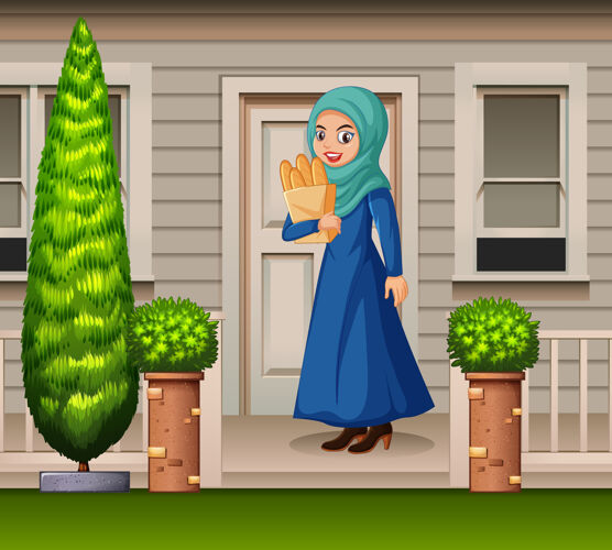 房子前面的阿拉伯女人包前面门