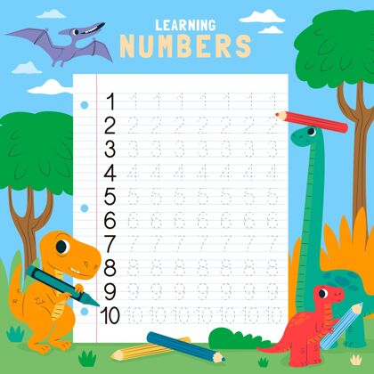 可爱儿童数字跟踪工作表模板活动数字学习