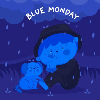 星期一悲伤的角色在蓝色星期一不快乐悲伤性格