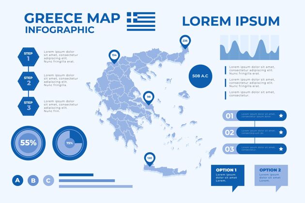 平面设计平面设计格雷斯地图信息图希腊设计模板
