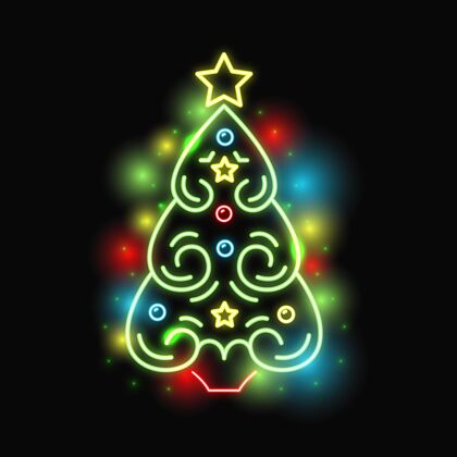 霓虹灯霓虹圣诞树圣诞树快乐冬天