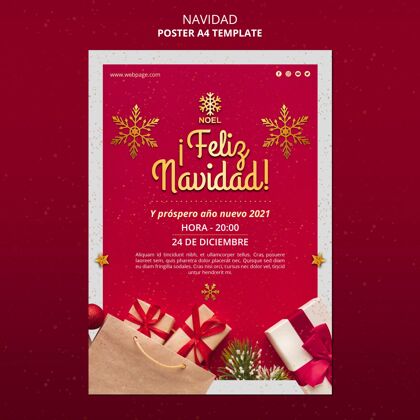 圣诞节Feliznavidad海报模板和礼物庆祝节日海报