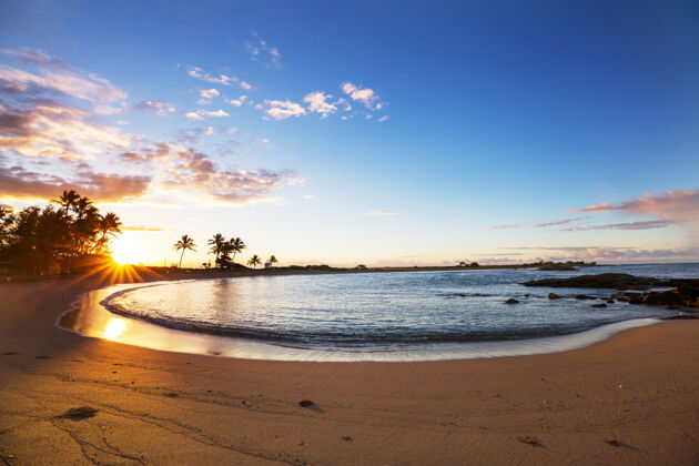 彩色夏威夷日落美景海洋和平季节