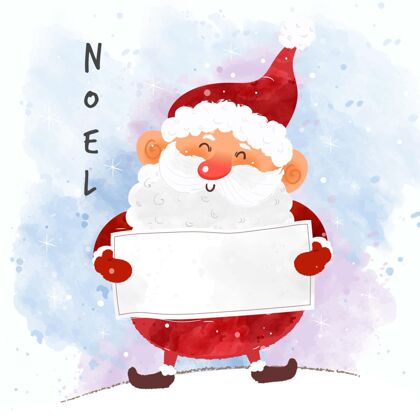 文化圣诞老人举着一面空白的横幅节日圣诞老人冬天